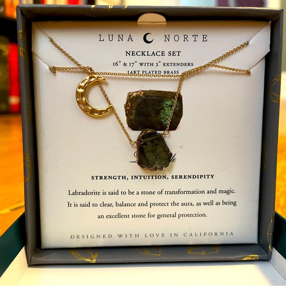 LUNA NORTE LABRADORITE + CRESCENT MOON NECKLACE SET - Picture 1 of 6